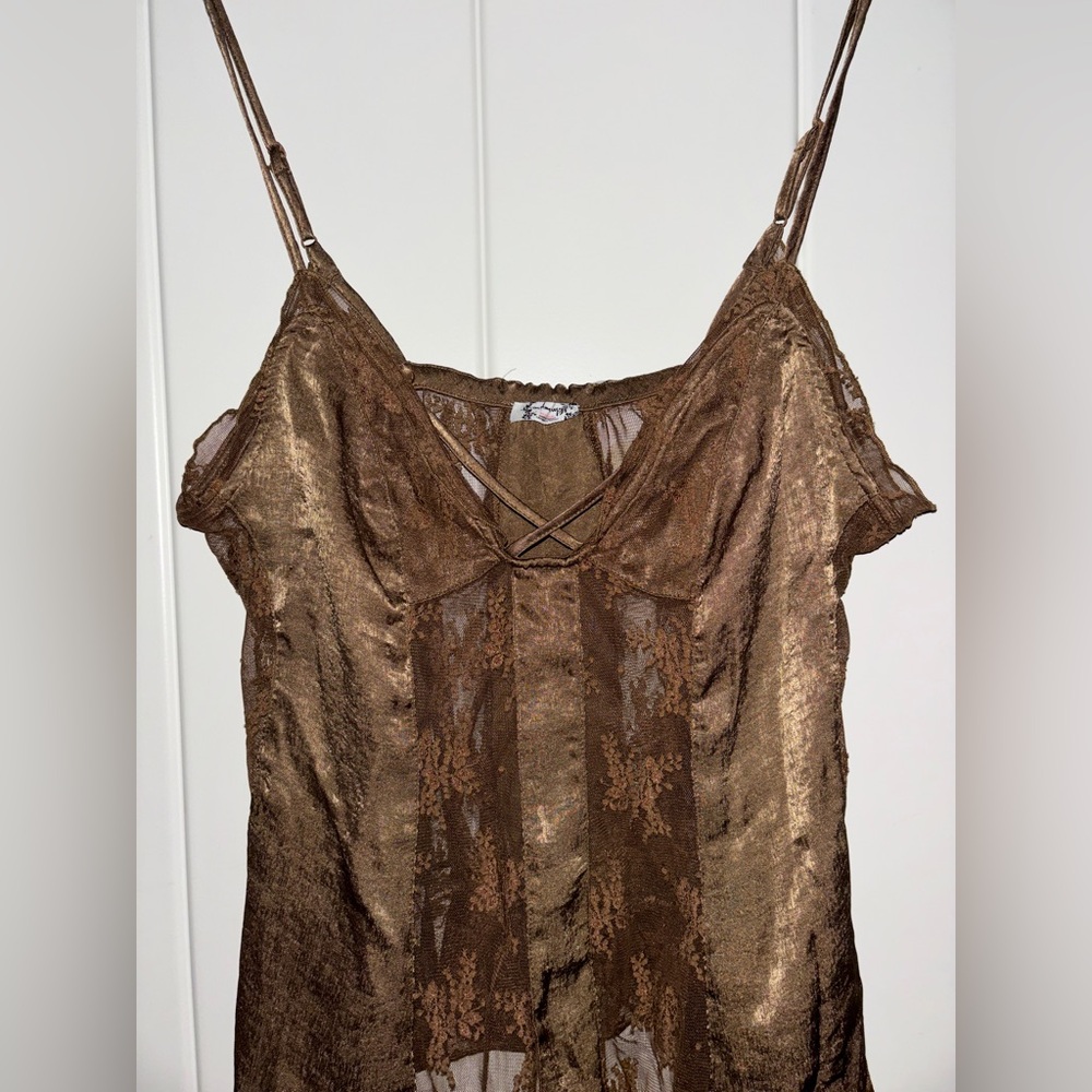 Intimately Free Morning Breeze Tunic ‎ In Toffee Women L Romantic Lace Relax NEW - Picture 5 of 10